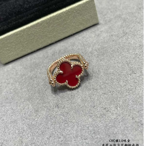 Anéis de cluster vintage van marca designer cobre com 18k banhado a ouro vermelho quatro folhas trevo charme para mulheres caixa festa presente