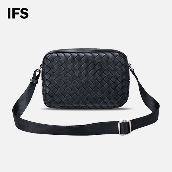 Moda masculina de couro tecido high-end versátil ombro único crossbody saco negócios casual zíper quadrado saco da câmera preto