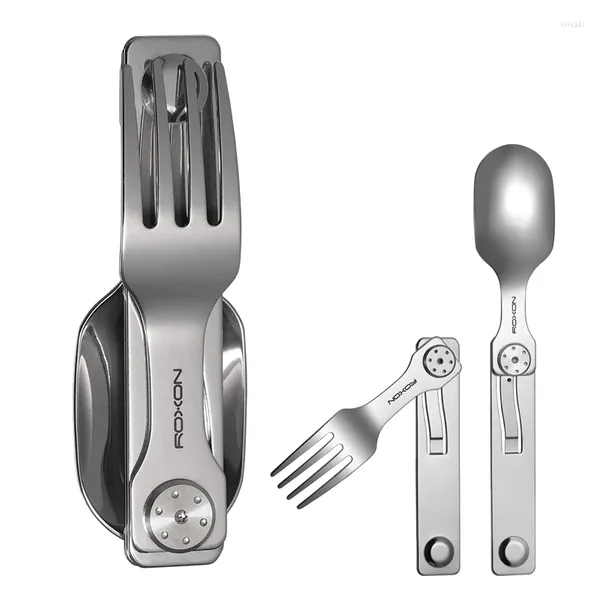 Set di stoviglie Roxon C2 Utensile da campeggio 2 in 1 Posate pieghevoli staccabili con forchetta cucchiaio per escursioni all'aperto Facile da trasportare Altamente