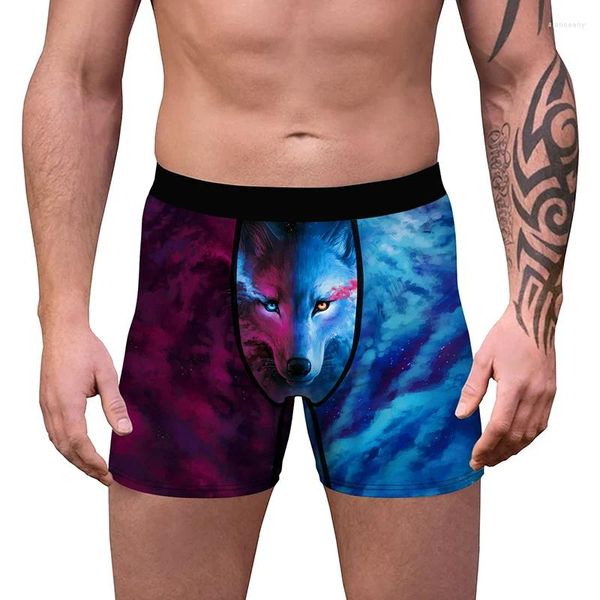 Cuecas homens lobo impressão respirável confortável boxer briefs roupa interior shorts curtos calcinha brasileira adulto em