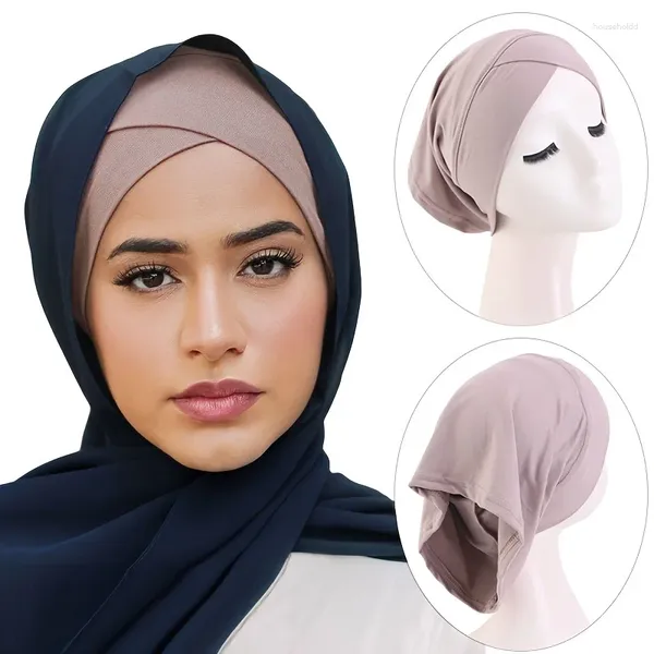 Abbigliamento etnico Sottocapo elastico Tinta unita Cappelli turbante traspirante Avvolgimenti leggeri Foulard Berretti Berretto interno Hijab per le donne