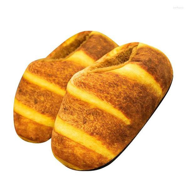 Chinelos personalizados criativo pão torrado sapatos de algodão casal pelúcia casa quente mulheres engraçado peludo anti deslizamento piso acolhedor slides