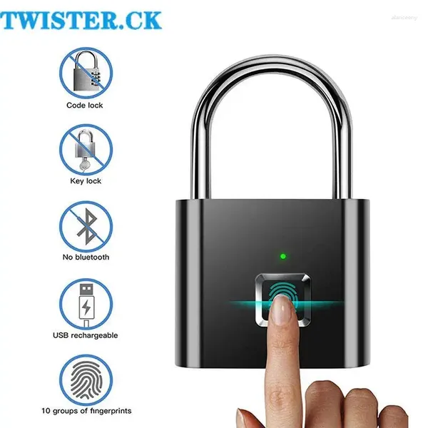 Smart Lock SY11 Lucchetto per impronte digitali con porta ricaricabile USB senza chiave nero Sblocco rapido Chip autosviluppante in metallo in lega di zinco