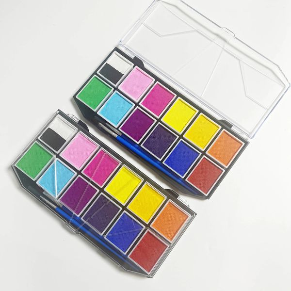 12 colori Body Art Aqua Liner Pastello Neon Arcobaleno Split Cake Tavolozza di colori per il viso a base d'acqua per trucco per bambini 240220