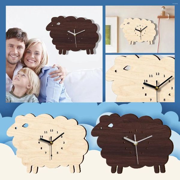 Orologi da parete Orologio da pecora Cartone animato in legno Decorazione da appendere Adesivo per camera da letto per bambini Necessità quotidiane