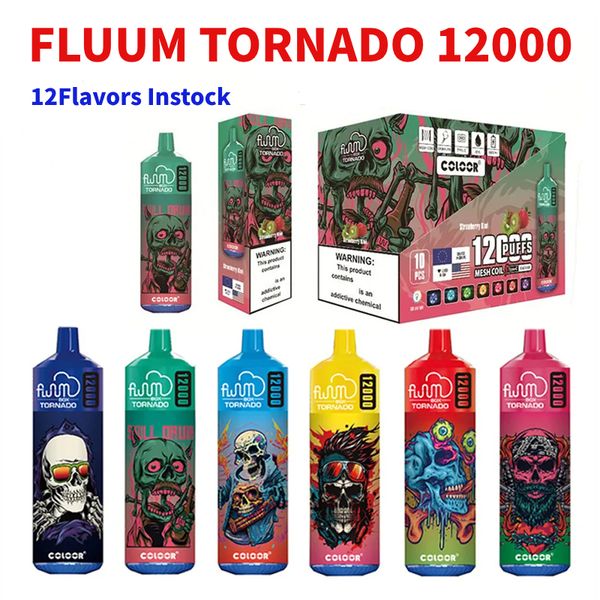 Original Fluum Tornado Box 12000 Puffs E Cigarros Starter Kit 12K Grandes Vaporizadores Descartáveis ​​Vape Malha Bobina Vapes 650mAh Bateria Recarregável 20ml Vagens Pré-preenchidas