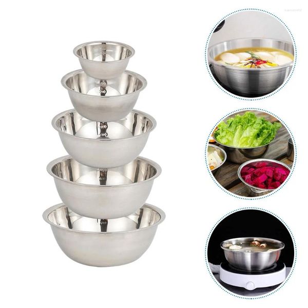 Conjuntos de louça 5 pcs tigela de aço inoxidável tigelas de acampamento chaleira cozinha utensílios de cozinha