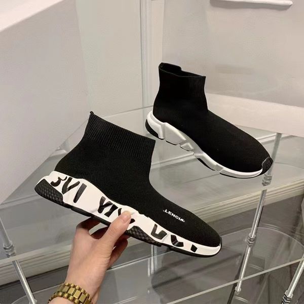 2024 Sapatos de meia elástica de Paris High Top para mulheres com solas grossas e altura interna elevada, sapatos esportivos casuais e versáteis para casais