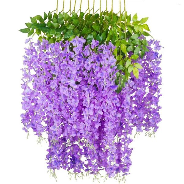 Flores decorativas artificiais glicínias flor falso violeta teto videira criptografia decoração de casamento rattan feijão de plástico