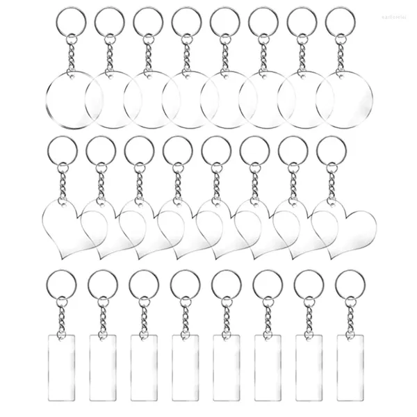 Schlüsselanhänger 24 Stück Acryl-Schlüsselanhänger-Rohlinge mit Schlüsselanhänger-Ringen, herzförmig, rund und rechteckig, klar