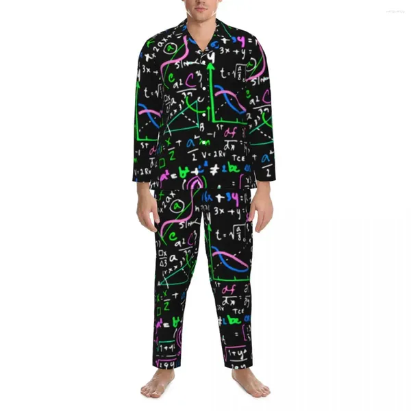 Мужская одежда для сна по математике, линейный пижамный комплект, весеннее математическое образование, романтический домашний мужской комплект из 2 предметов, повседневная свободная ночная рубашка большого размера на заказ