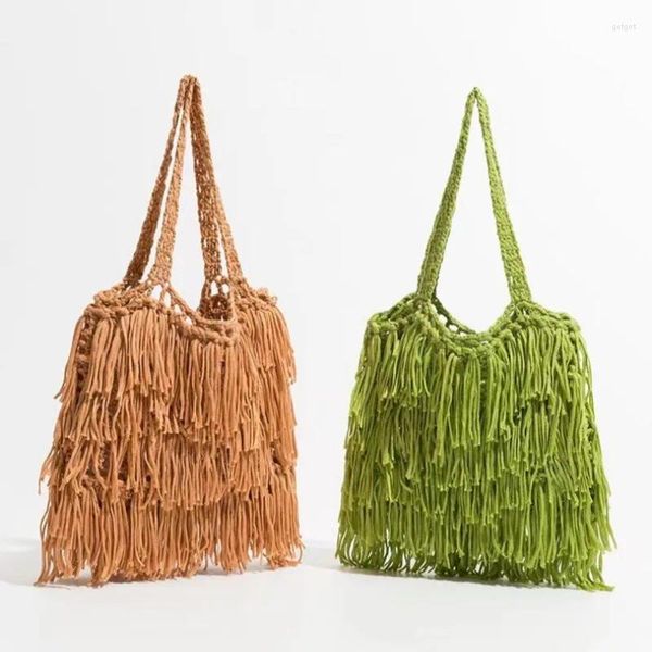 Borse da sera Borsa a tracolla con nappa con frange Boho fatta a mano da donna Borsa da donna Boho Shopper da spiaggia Borsa all'uncinetto alla moda per ragazze