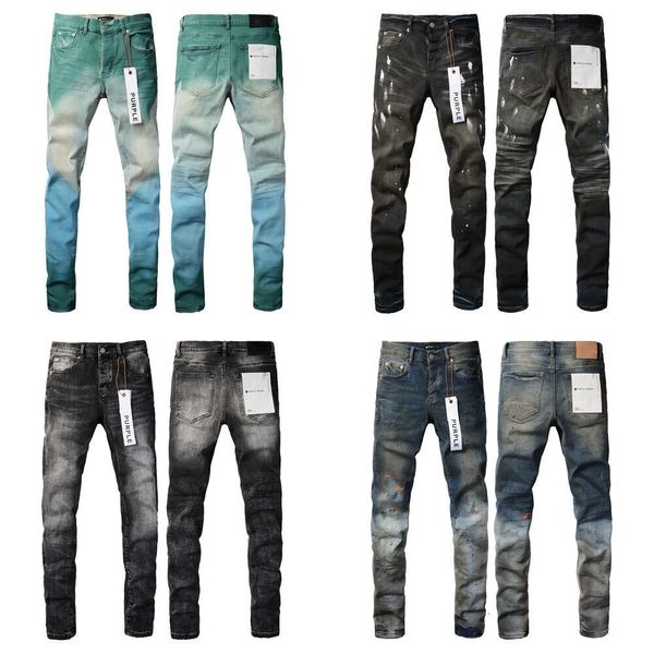 Designer para calças masculinas roxo roxo mens jeans tendências angustiado preto rasgado motociclista slim fit motocicleta mans empilhados homens baggy jeans buraco 751