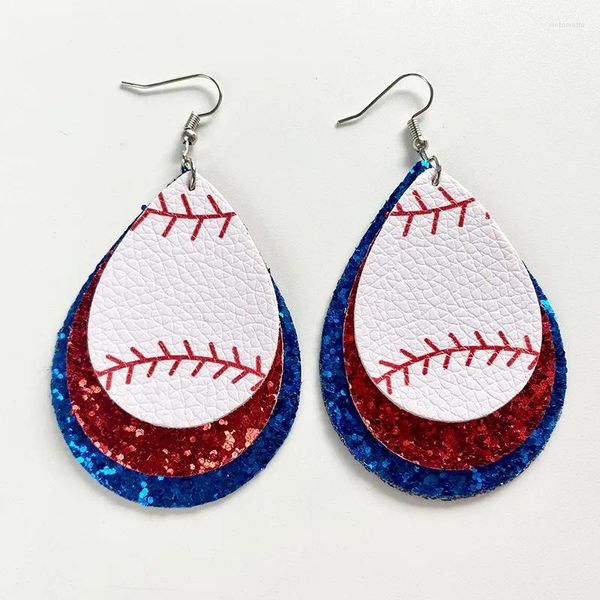 Dangle Brincos Camada Glitter Couro Rugby Baseball Softball Para Mulheres Moda Esporte Jóias Atacado