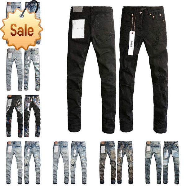 Mens Roxo Designer Jeans Moda Angustiado Rasgado Motociclistas Mulheres Denim Carga para Homens Calças Pretas {categoria}