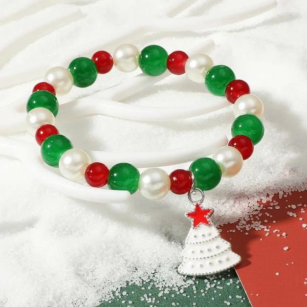 Charm-Armbänder Frohe Weihnachten Buntes Perlenarmband für Frauen Weihnachtsmann Elchhut Schneeflocke Glocke Anhänger Armreifen Festivals Jahr Schmuck