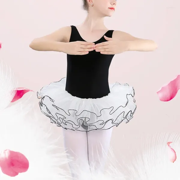 Palco desgaste crianças dança tule saia para meninas ballet tutu branco curto 4 camadas malha dança