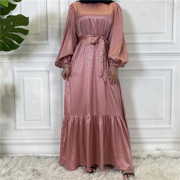 Roupas étnicas Moda Mulheres Muçulmanas Cetim Impressão Maxi Vestido Casual Kaftan Turquia Dubai Abaya Eid Jalabiya Islâmico Árabe Robe Caftan