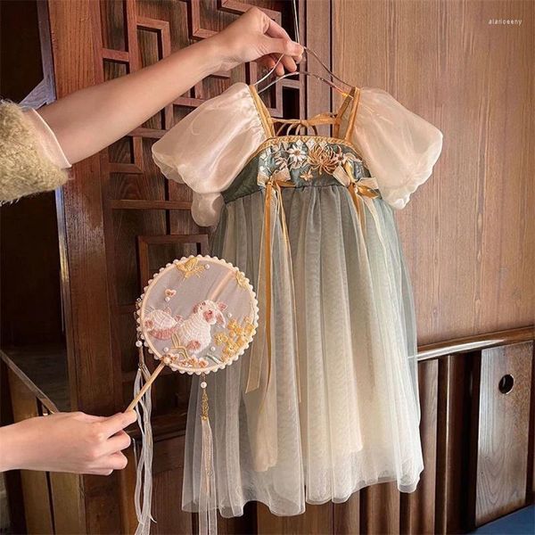 Abiti per ragazze Ragazze Hanfu 2024 Retro stile cinese Abito estivo Sorelle Abbigliamento antico per bambini Gonna principessa 2-10 anni