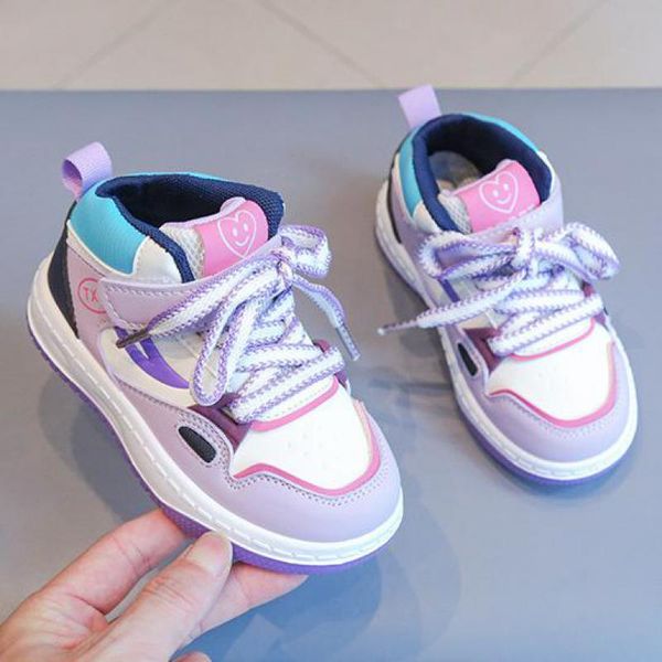 Kids Running Shoes Spring PU High-top Sneakers for Boys Girls Fashion Children Sports Shoes Non-slip Trend 2024 New Soft Soled Baby Toddler Shoes Size 21-32