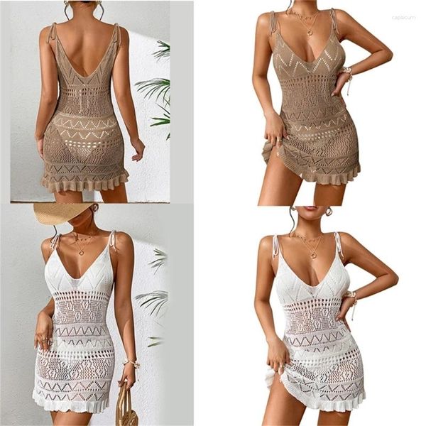 Mulheres Swimwear Womens Crocheted Beach-Dress Hollow Out Maiô Cover Up See-Through Vestido Banheira Terno Verão Biquinis Up-Ins Top Quality