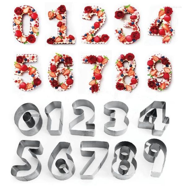 Stampi da forno Creativo Arabo Numero a Forma di 10 Pezzi Formine per Biscotti 3D Set Stampo per Biscotti in Acciaio Inossidabile Taglierina Utensile da Cucina Torta di Compleanno