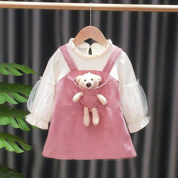 Vestidos de menina 1 2 3 4 5 6 anos bebê meninas vestido primavera outono bonito urso boneca princesa para festa de aniversário de natal roupas infantis