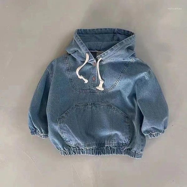 Ceketler Koreli Bebek Erkek ve Kızlar Denim Hoodie Serin yakışıklı Bahar Sonbahar Kış Giysileri İçin