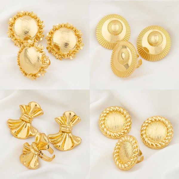 Collana Orecchini Set Orecchini africani placcati oro 18 carati per le donne Regalo di gioielli per feste di nozze Dubai Arabo Rame Bowknot Anelli di lusso