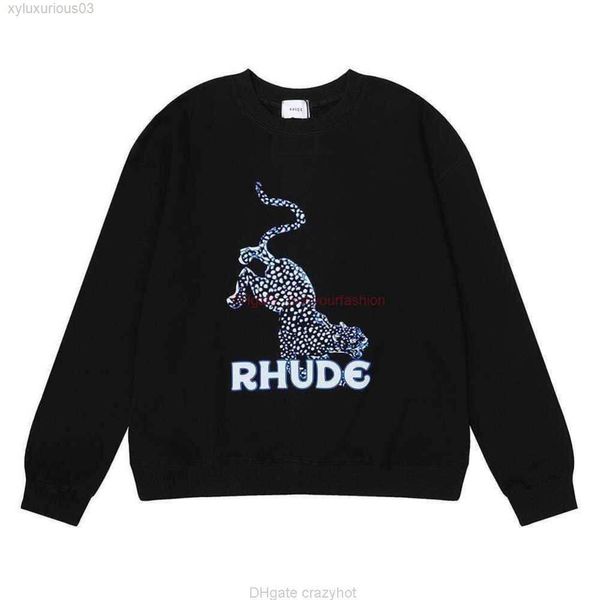 Дизайнерская одежда Мужские толстовки с капюшоном 2024 Осень Зима High Street Fashion Rhude Леопардовый принт Gram Heavy Terry Пара свитер с капюшоном 2025