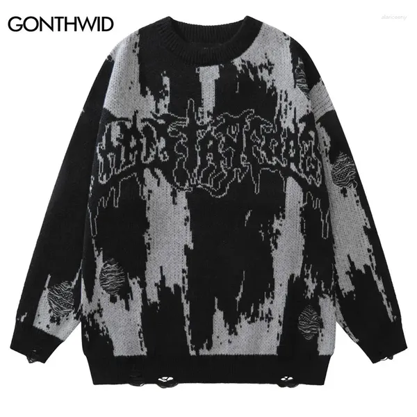 Maglioni da uomo Hip Hop strappato Grunge Y2K Vintage lavorato a maglia punk gotico streetwear maglioni uomo donna Harajuku moda pullover