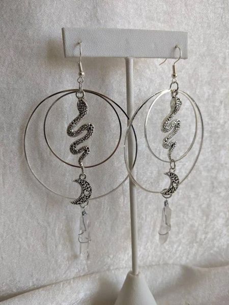 Dangle Brincos Cobra Gótico Lua Natural Irregular Branco Claro Quartzo Cristal Pingente Círculo Jóias Presentes de Halloween