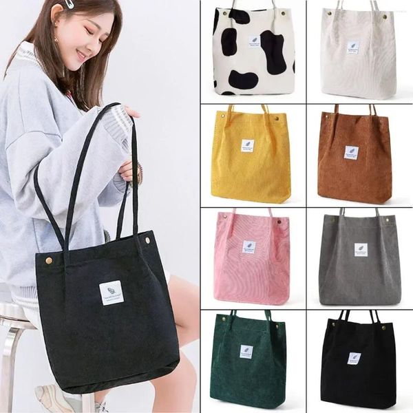 Sacos de noite Mulheres Casual Dobrável Corduroy Shopping Bag Alta Qualidade Eco Friendly Reutilizável Bolsa Leve Ombro Atacado