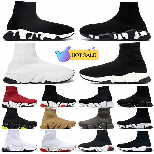 Top Quality Mens Speed ​​Trainer Designer Sock Shoes Casual Meias Treinadores Branco Preto Vermelho Bege Graffiti Lace-Up Mocassins Flat Socks Designers Sneakers Womens Fashion