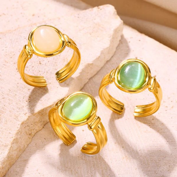 Opal Geometrisch 14k Gelbgold Ringe für Frauen Breiter Kreis Offene Ringe Finger Mode Hochzeit Schmuck Weihnachtsgeschenke