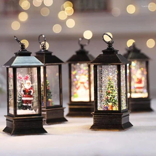 Decorações de natal velas luz led globo de neve lanterna vintage castelo santa boneco de neve pendurado lâmpada ano festa decoração