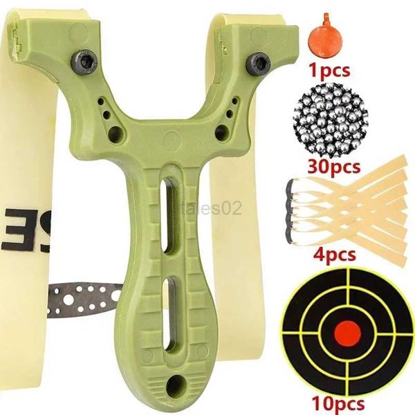 Estilingues de caça Quick Press Shooting Resin Slingsshot Outdoor Hunting Flat Rubber Band Slingshot Steel Ball Target Paper Training Package YQ240226