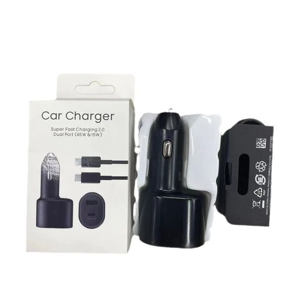 Adattatore per caricabatteria da auto USB C di qualità OEM da 45 W Caricabatterie per auto adattivo rapido con ricarica super veloce 2.0 Bullet per Samsung s22 S23 s24 ep-l5300 con scatola di imballaggio per la vendita al dettaglio