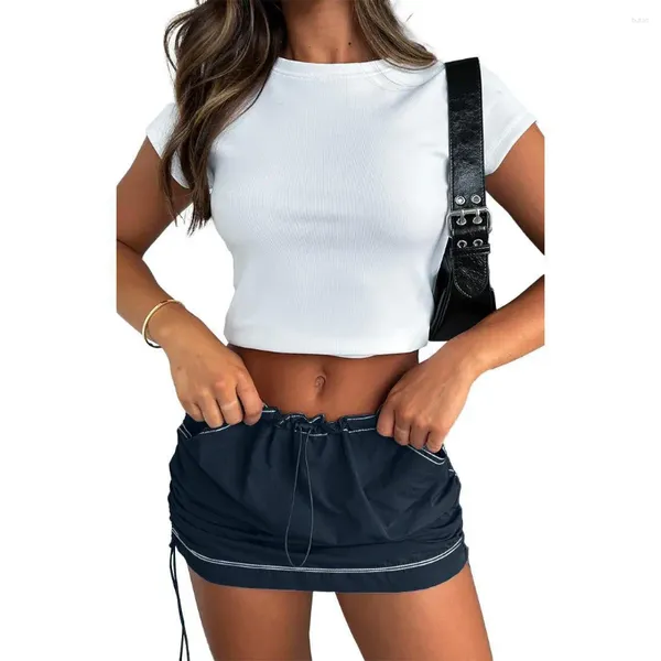 Saias Saia Curta Mulheres Plissadas Borracha Primavera Fivela Esportes Casual Bolso Vestidos de Trabalho para Mulheres Mulher Roupas Escritório