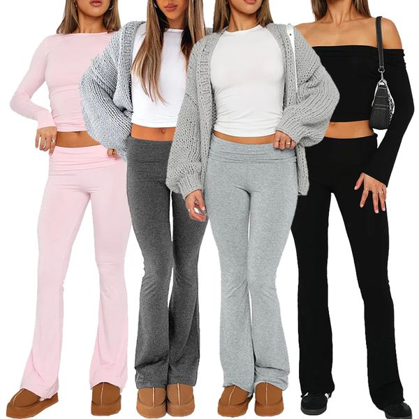 Pantaloni da donna solidi da donna Pantaloni slim a vita alta streetwear Pantaloni a zampa d'elefante Abbigliamento donna Pantaloni capris a figura intera Pantaloni corti Pantaloni all'ingrosso 5 pezzi