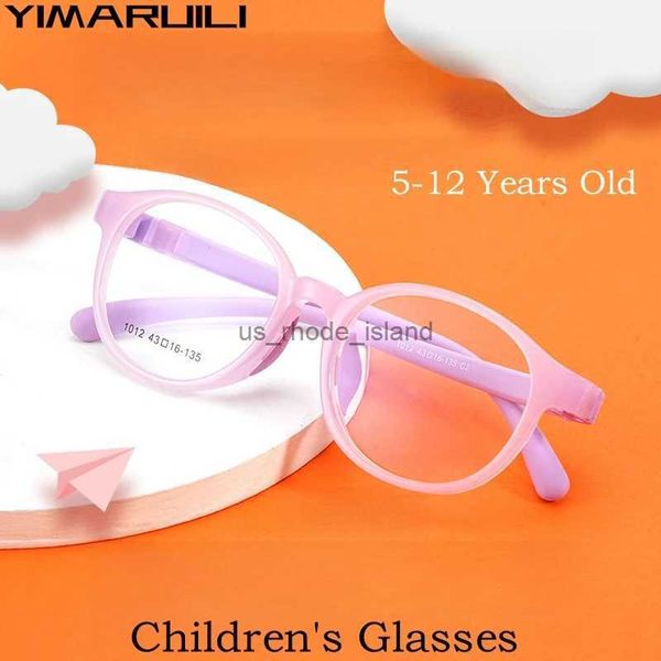 Óculos de sol enquadram Yimaruili Ultra-Light flexível TR90 Silicone Childrens Glasses retro redonda receita óptica Eyeglasse Frames Boys and Girls