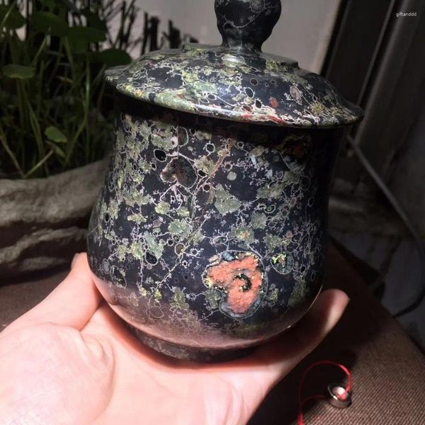 Copos de chá chinês flor de ameixa jade xícaras de pedra magnética natural caneca com alça e tampa saúde jades canecas de café copo de água