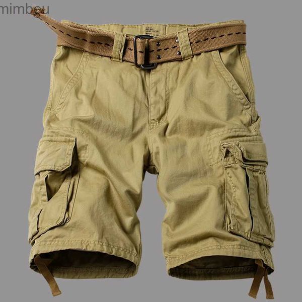 Shorts masculinos 2023 verão estilo coreano exército verde carga shorts homens soltos lavagem multi-bolso exército tático carga shorts para homens tamanho 29-42 240226