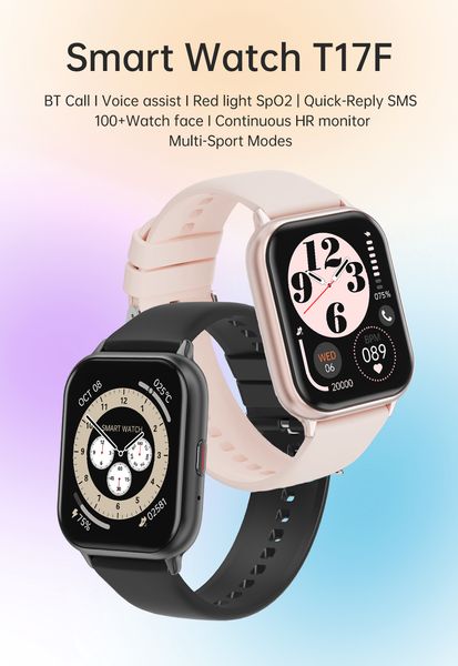 Bluetooth Smart Watch Fitness Tracker T17F Cardiofrequenzimetro Pressione sanguigna Ossigeno nel sangue Orologio sportivo per uomo Donna 1.83