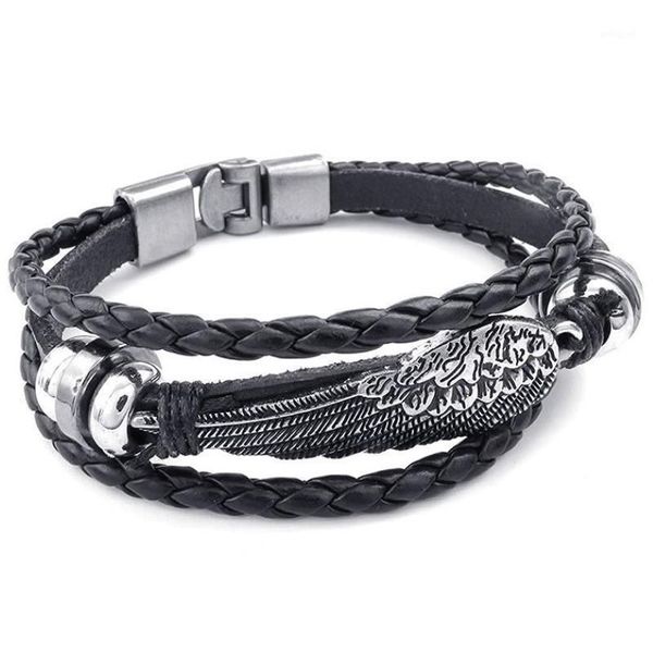 Braccialetti con ciondoli Bracciale con fibbia in metallo retrò Gioielli Ala d'angelo Polsino a treccia Lega di pelle Fantasia per uomo e donna Catena a mano Colore B237p