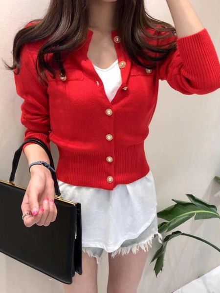 Slippers Zoki New Women Women Cardigan Sweater Fashion Spring malha de manga longa Casa curta chique coreano Button slim ladies tops macios