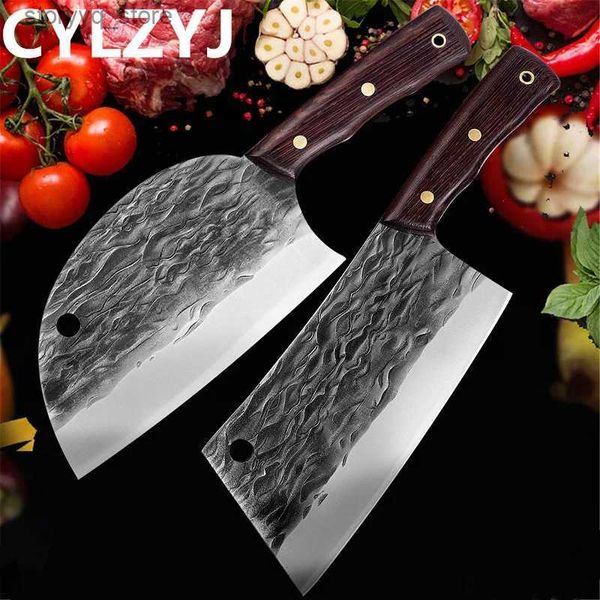 Кухонные ножи Кованый кухонный нож ручной работы Кованый кухонный нож Мясник Тесак для измельчения мяса Китайский нож шеф-повара 5CR15 Нержавеющая сталь Сербский кухонный нож шеф-повара Q240226