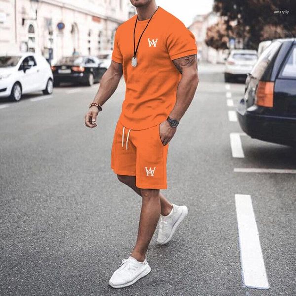 Tute da uomo Uomo Casual W Lettera Stampa T-shirt Set per l'estate O Collo Maglietta a maniche corte Top Pantaloncini con coulisse con tasche Loungewear