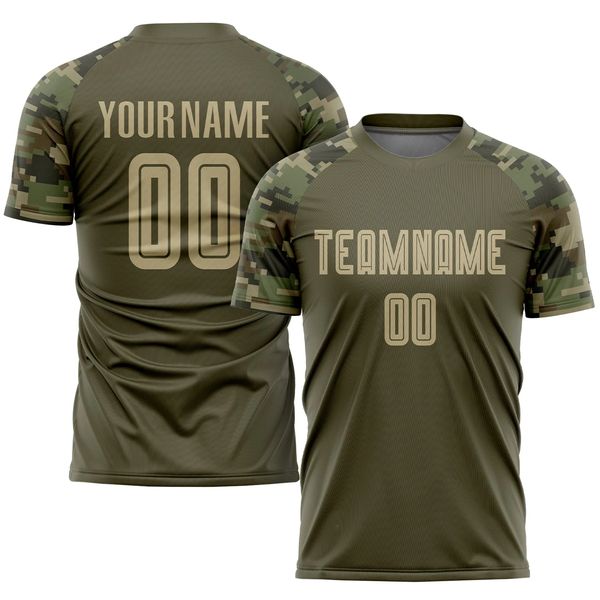 Benutzerdefinierte Olive Vegas Gold-Camo Sublimation Salute To Service Fußball-Uniform-Trikot