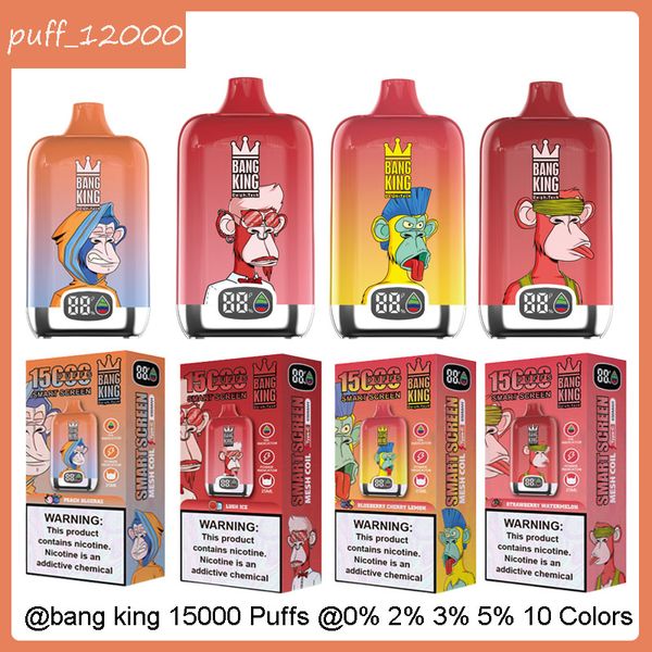 Orijinal Bang King 15000 15k Puff 15000 Puflar Şarj Edilebilir Tek Kullanımlık Vape Kalem E Sigara Örgü Bobin 25ml Preflefed 650mAh Pil Kristal Kutusu 2024 En Popüler